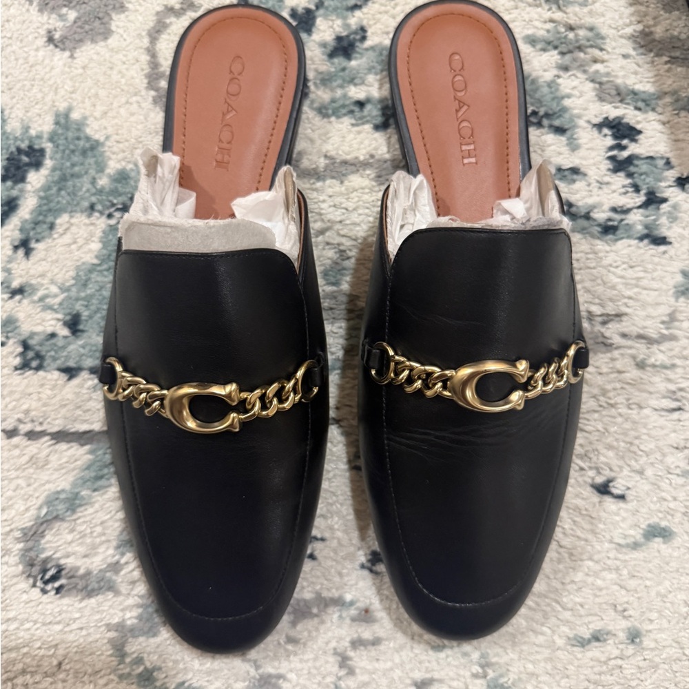 Coach Black Mules with Gold Accent
